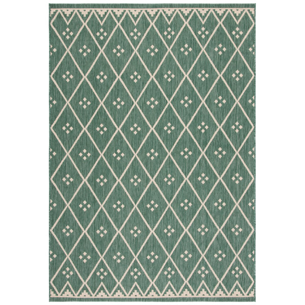 Union Rustic Geometric Dark Green/Beige Indoor / Outdoor Area Rug